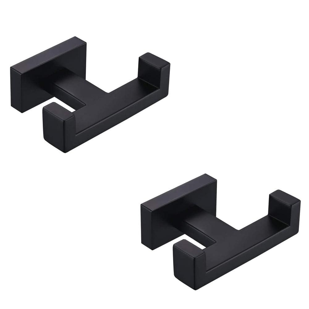 ATKING Wall Mounted Double Towel Robe Hook in Stainless Steel Matte Black  (2-Pack) ABK-600 - The Home Depot
