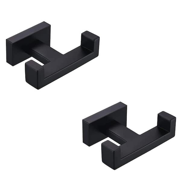 ATKING Wall Mounted Double Towel Robe Hook in Stainless Steel Matte Black (2-Pack)