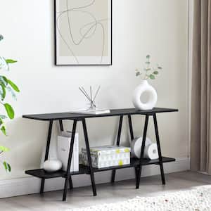 Celine 47.24 in. Modern Black Rectangle MDF Console Table with 2 Shelves