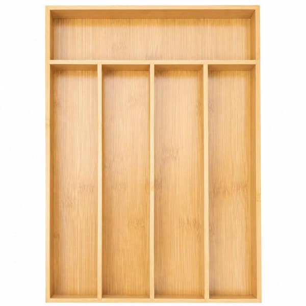 Natural Bamboo 13.8 in. x 9.9 in. x 2 in. 5 Slots Kitchen Drawer Organizer Utensil Organizer Holder Cutlery Organizer