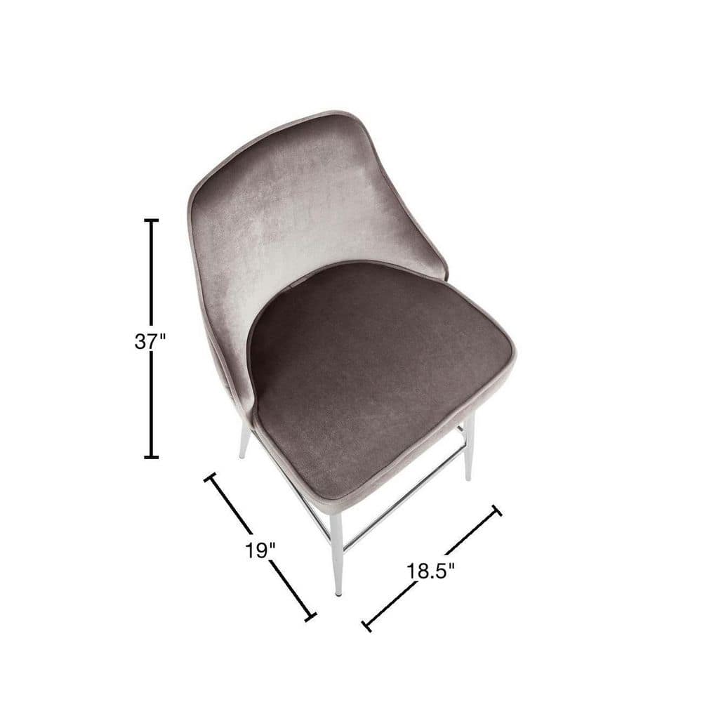 Marcel Silver Velvet and Chrome Contemporary Counter Stools - Set of 2