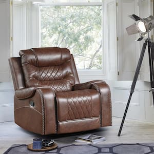 Bergen Brown Faux Leather Manual Swivel Glider Recliner