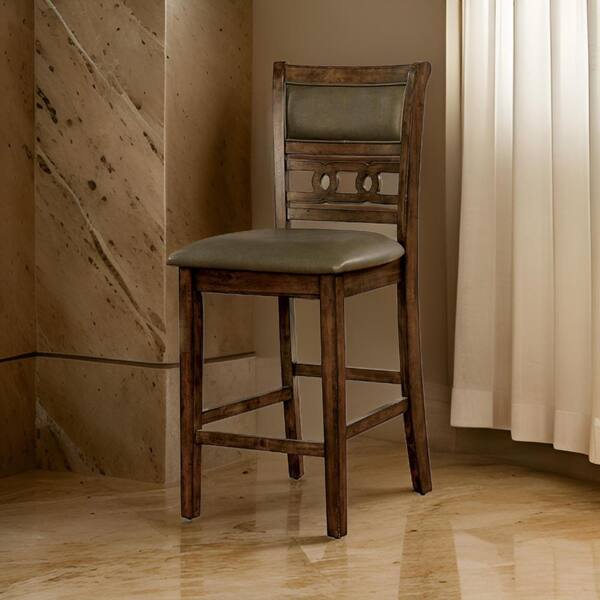 Benjara Brown Faux Leather Side Chair with a Unique Ring Back Design (Set of 2)