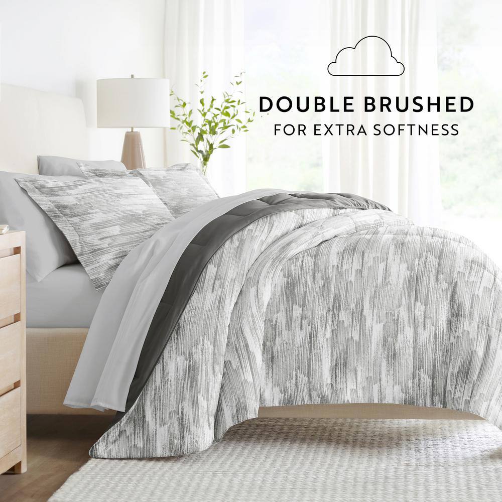 Full Gray Textured Stripe Microfiber Bed in a Bag Set