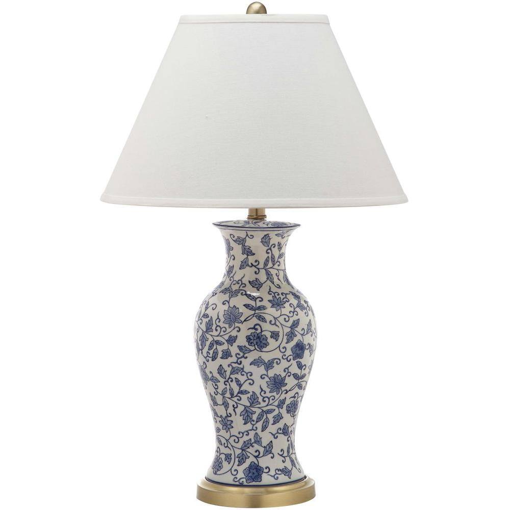 Beijing Blue and White Floral Urn Ceramic Table Lamp Set, 29"