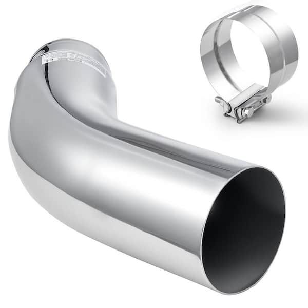 Elbow Exhaust Tip, 5 In Inlet, 6 In Outlet, 23 in. Length, Chrome Turn-Down Tip with Clamp, High-Temp Chrome for Trucks