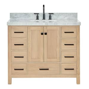 Cambridge 42 in. W x 22 in. D x 36.5 in. H Single Freestanding Bath Vanity in Oak with Italian Carrara Marble Top