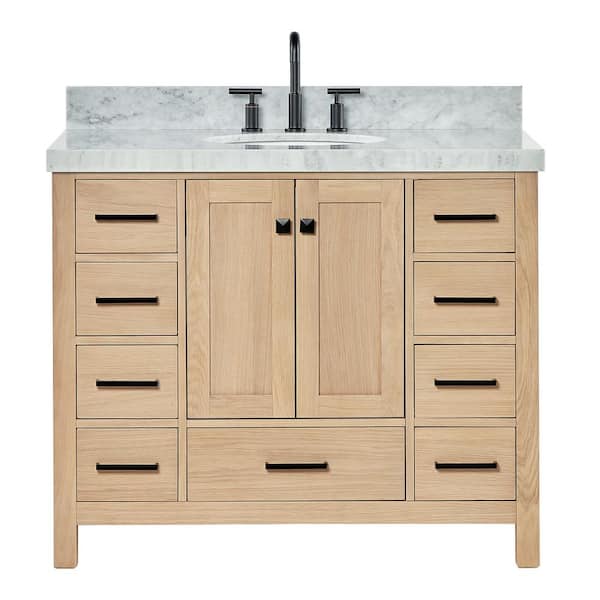 Cambridge 42 in. W x 22 in. D x 36.5 in. H Single Freestanding Bath Vanity in Oak with Italian Carrara Marble Top