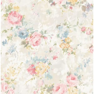 Rose Garden Beige and Rose and Bleu Paper Non-Pasted Strippable Wallpaper Roll (Cover 56.05 sq. ft.)