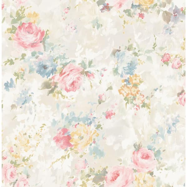 CASA MIA Rose Garden Beige and Rose and Bleu Paper Non-Pasted Strippable Wallpaper Roll (Cover 56.05 sq. ft.)