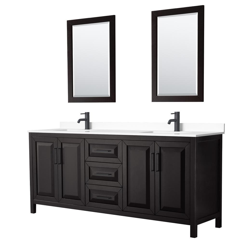 Daria 80 in. W x 22 in. D x 35.75 in. H Double Bath Vanity in Dark Espresso w/ White Cultured Marble Top, 24 in. Mirrors price history on PriceWatchPro