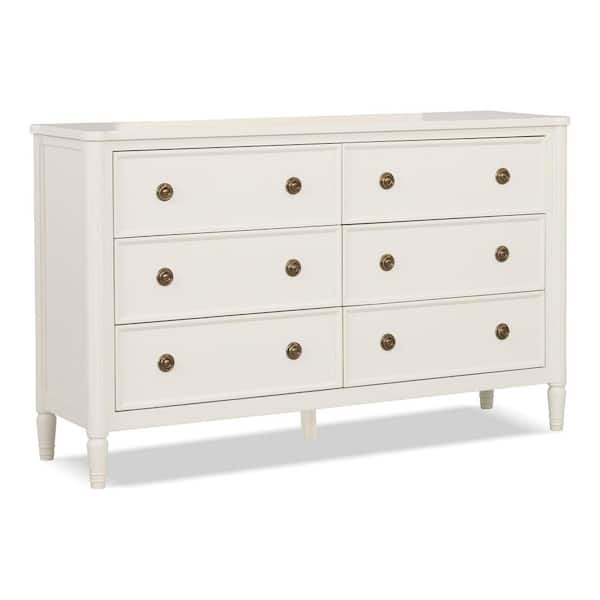 Whitfield Modern French White 6-Drawer 62 in. Dresser With Cedarwood-Lined Bottom Drawers