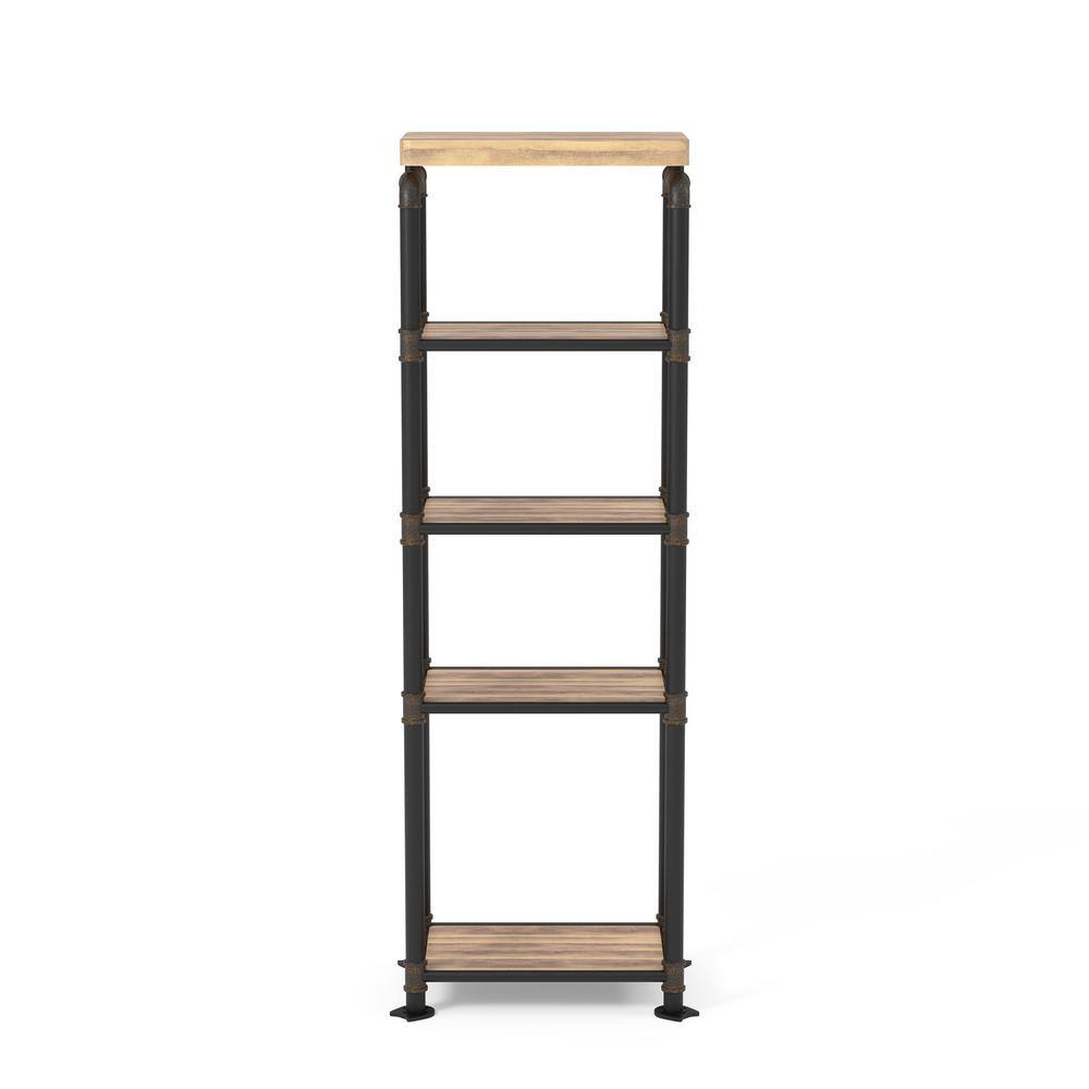 Antique Black Metal and Wood 4-Shelf Etagere Bookcase