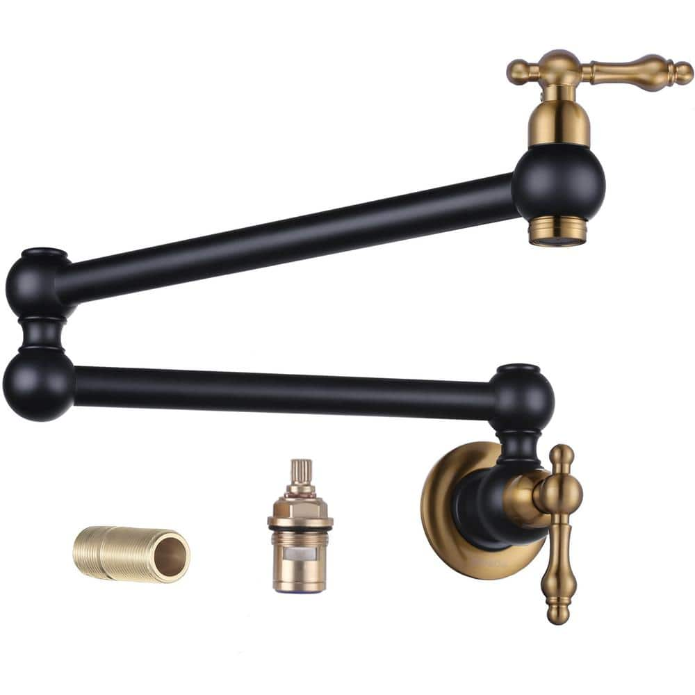 Wowow Wall Mounted Pot Filler With 2 Handles Double Joint Swing Arm In Black And Gold 2311100gb 1576