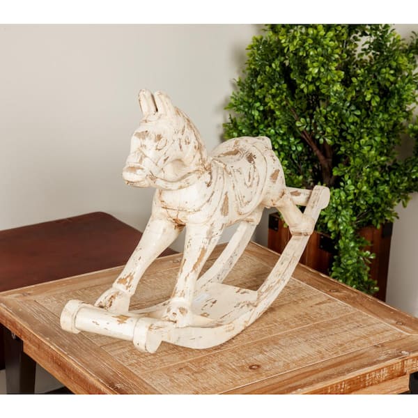 27 in. x 17 in. White Mango Wood Horse Sculpture
