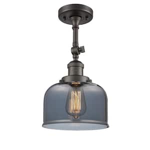 Franklin Restoration Bell 8 in. 1-Light Oil Rubbed Bronze Semi-Flush Mount with Plated Smoke Glass Shade
