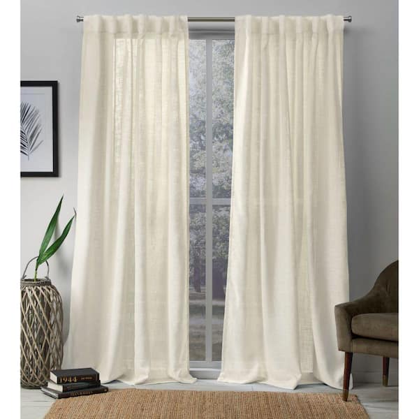 Bella Ivory Solid Sheer Hidden Tab / Rod Pocket Curtain, 54 in. W x 96 in. L (Set of 2)