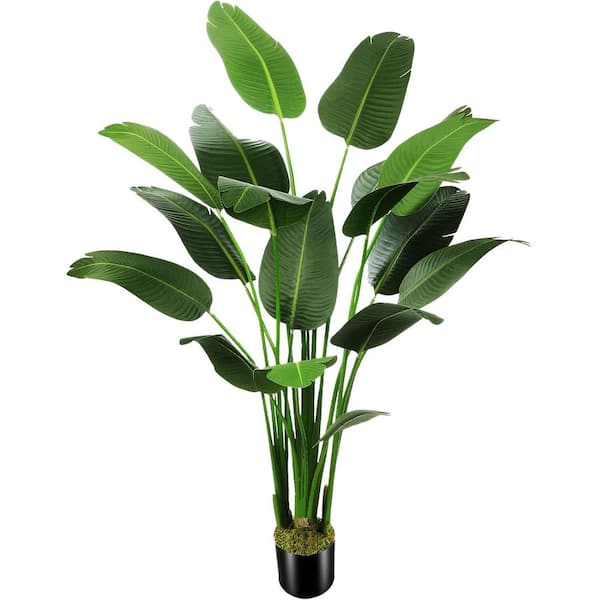 Afoxsos 78 in. Green Artificial Silk Bird of Paradise Palm Tree with 17-Trunks and Plastic Nursery Pot