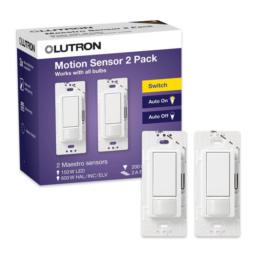 Lutron Maestro 2 Amp SinglePole Motion Sensor Switch, White (2Pack