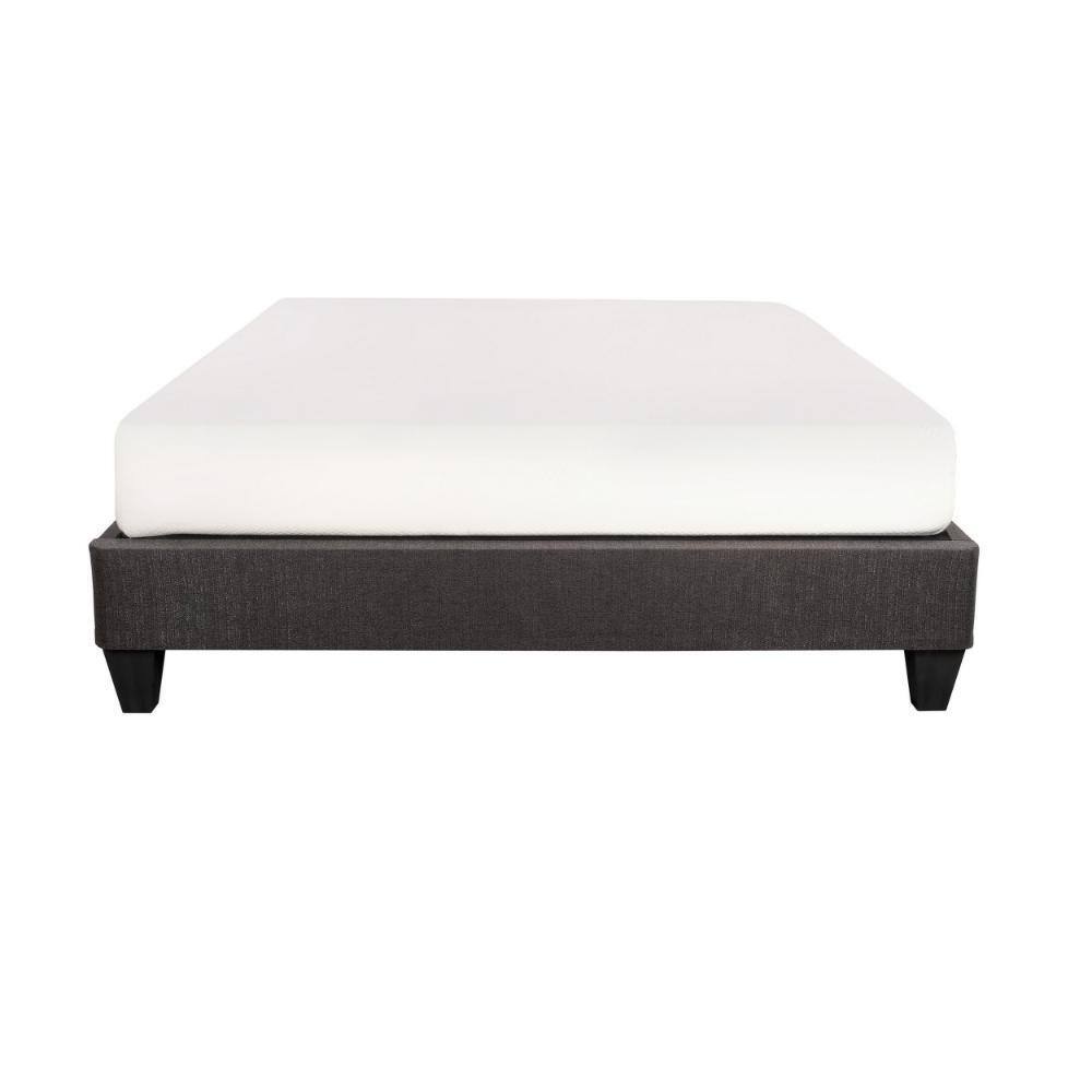 Elegant California King Dark Gray Linen Upholstered Bed Frame with Nailhead Trim