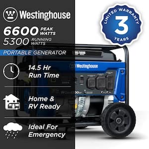 6,600/5,300-Watt Gas Powered Portable Generator with Recoil Start, 30A 120/240V Outlet