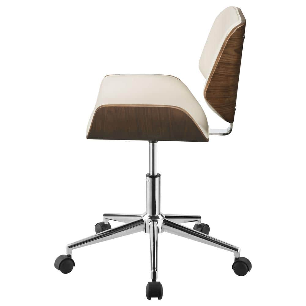 Ecru Leatherette and Walnut Swivel Desk Chair