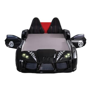 Copperstone Black Twin Kid's Race Car Bed with LED Lights