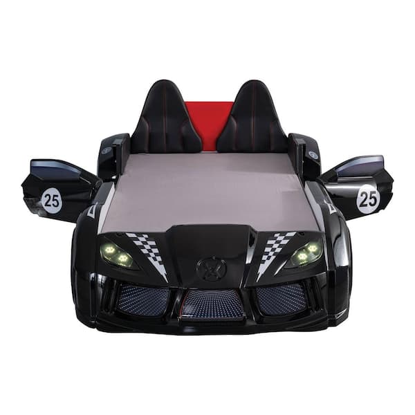 Furniture of America Copperstone Black Twin Kid's Race Car Bed with LED Lights