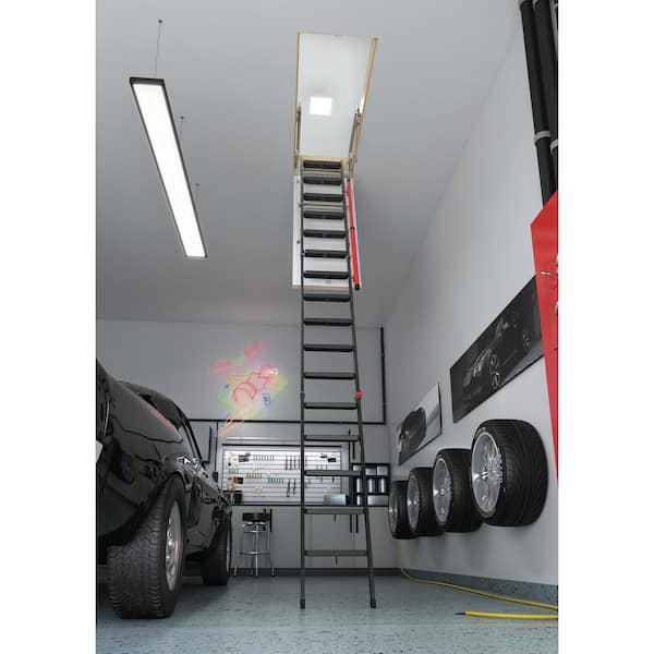 LMP 12 ft. Insulated Steel Attic Ladder 9 ft. 10 in. - 12 ft. 30 in. x 56.5 in. with 375 lbs. Load Capacity