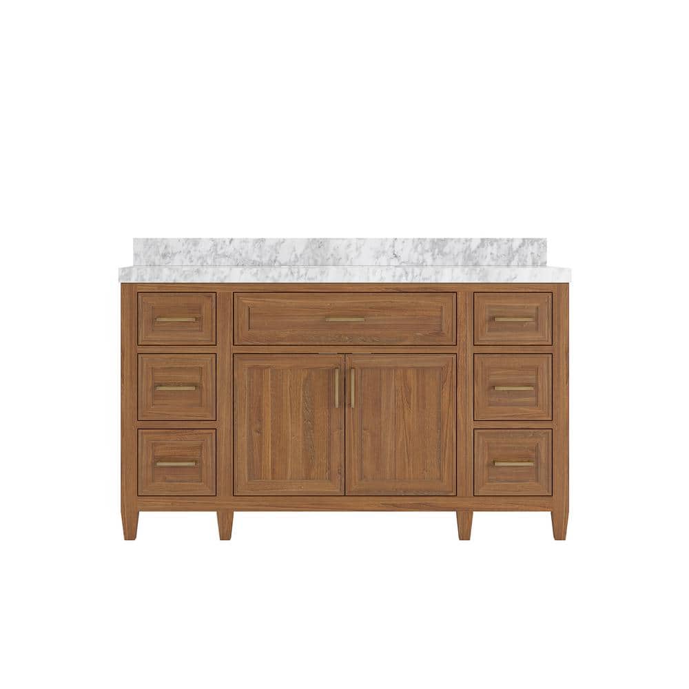 Santa Monica 60 in. W x 22 in. D x 36 in. H Single Sink Bath Vanity in Dark Natural with 2 in. Carrara Marble Top price history on PriceWatchPro