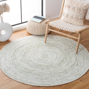 Braided Ivory/Green 5 ft. x 5 ft. Round Striped Area Rug