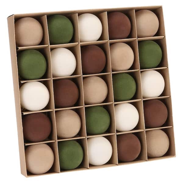 12 in Flocked Velvet Ornaments 25-Pack Beige Brown Cream Green Shatterproof Plastic Christmas Tree Decor