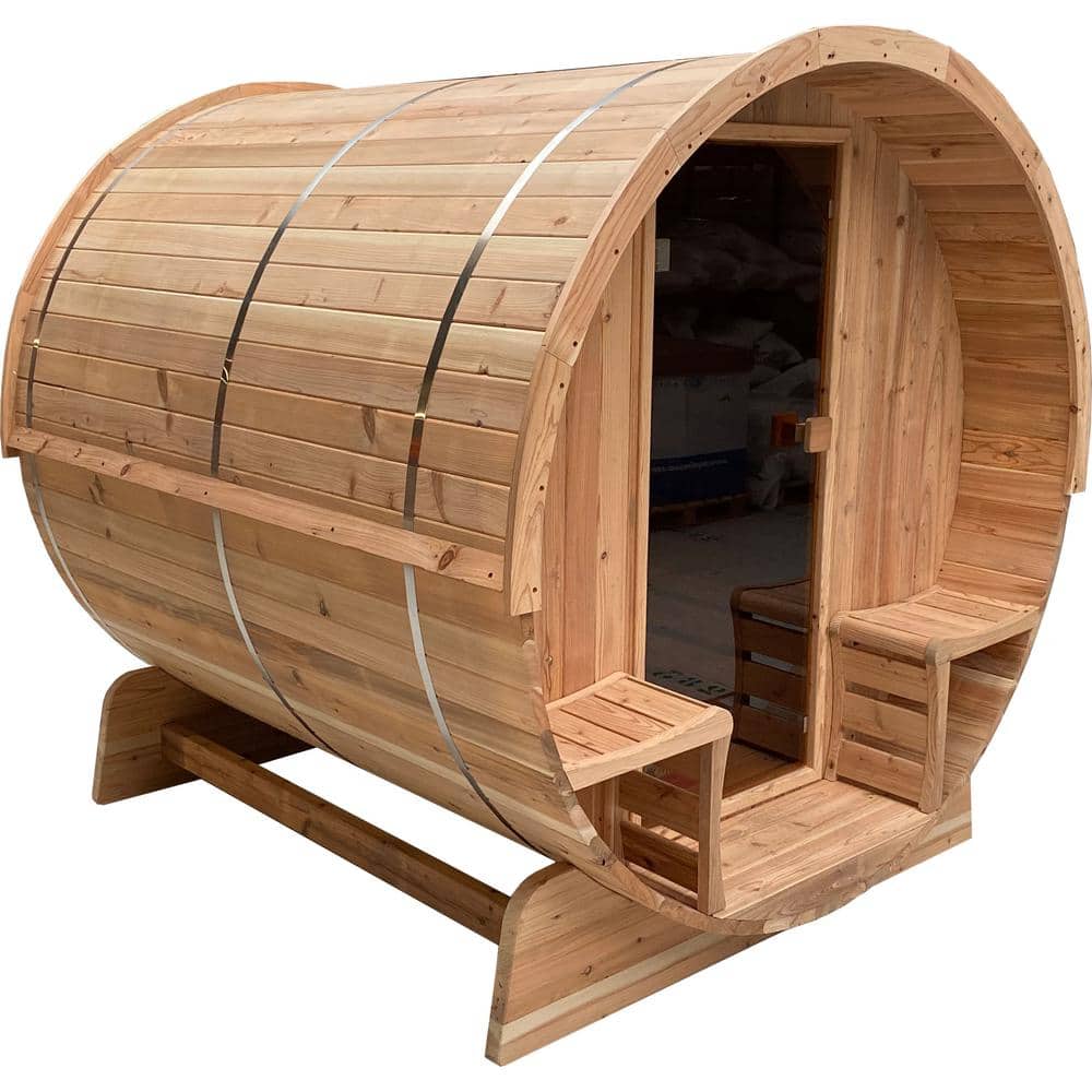 Natural Cedar 4-Person Outdoor Barrel Sauna with 4.5 kW Heater