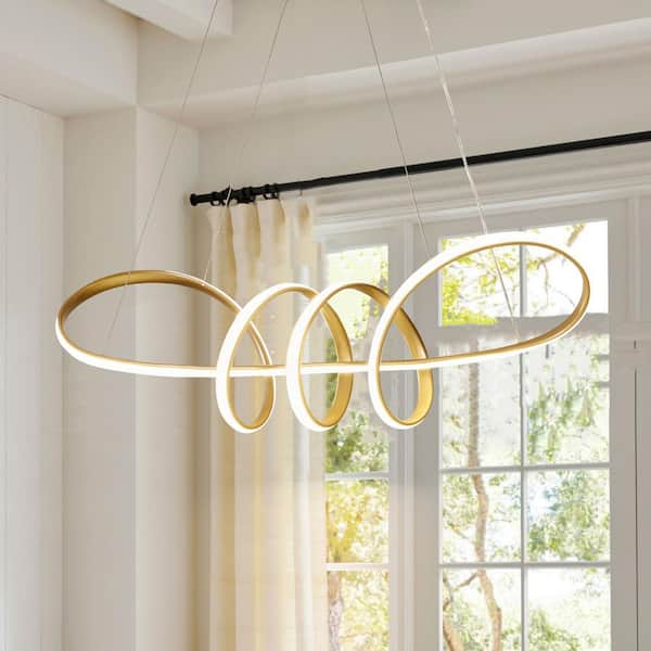 RRTYO Aasim 1-Light Geometric Irregular Linear Dimmable Kitchen Island Light Integrated LED 3000K Warm Light Gold Chandelier