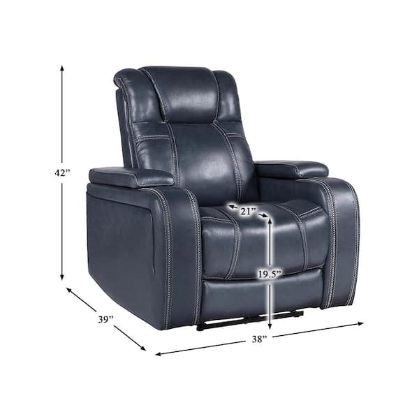 Lazzara Lafael Blue Leather Power Recliner with Power