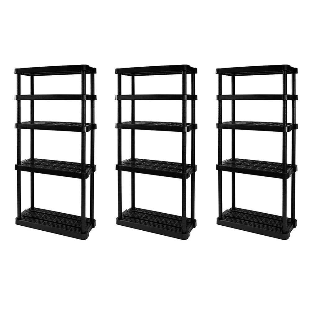 GRACIOUS LIVING 3Pack Black 5Tier Plastic Garage Storage Shelving