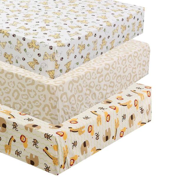 Cozy Line Home Fashions 3-Piece Brown Tan Yellow Cotton Wild Animal Cheetah/Leopard Print Lion King Jungle Friends Crib/Toddler Fitted Sheets