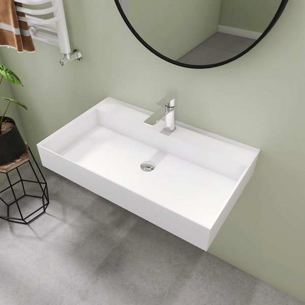 31-1/2 in. x 19 in. Rectangular Bathroom Vessel Sink in White Solid Surface