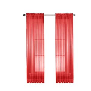 Diamond Sheer Extra Wide 56 in. x 95 in. Polyester Sheer Curtain Panel in Red 2-Pack