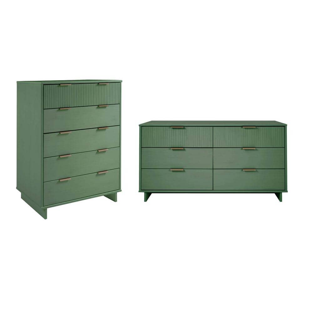 Granville Sage Green Double Dresser and Tall Chest Set with Soft Close Drawers
