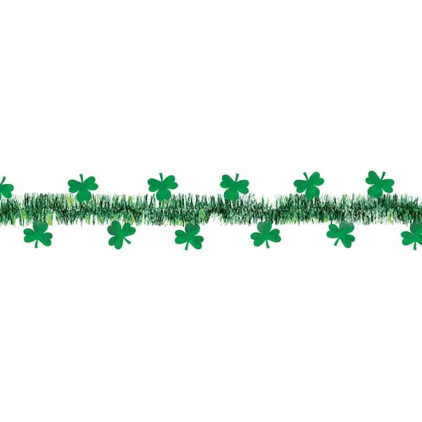 Amscan 1.5 in. x 15 ft. St. Patrick's Day Green Tinsel Shamrock Garland (2-Pack)