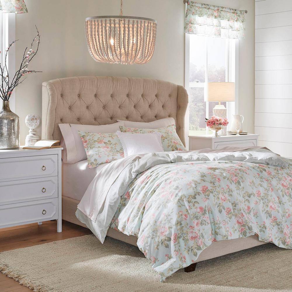 Madelynn Full/Queen Blue Cotton Floral Bedspread Cover Set