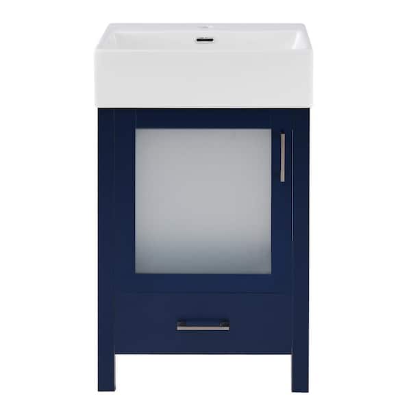 Lycvki 20 in. W Freestanding Bath Vanity in Blue with White Ceramic Top 1 Soft Closing Door and 1 Drawer
