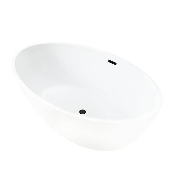 Vanity Art Amiens 69 in. x 40 in. Acrylic Flatbottom Freestanding Soaking Bathtub with Center Drain in White/Matte Black