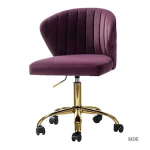 Ilia Modern Velvet up to 35 in. Swivel Adjustable Height Task Chair with Wheels and Channel-tufted Back-Purple