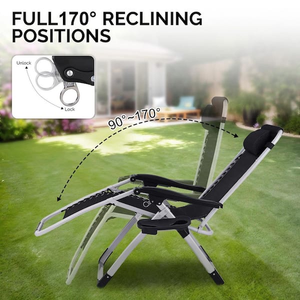 Karl home Patio Folding Zero Gravity Chair with Black Cushion