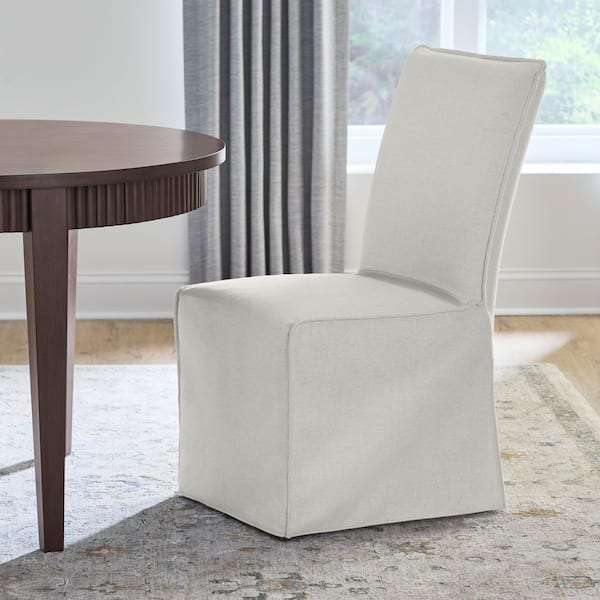 Beacon Beige Slip-Cover Fabric Upholstered Parsons Dining Chairs (Set of 2)