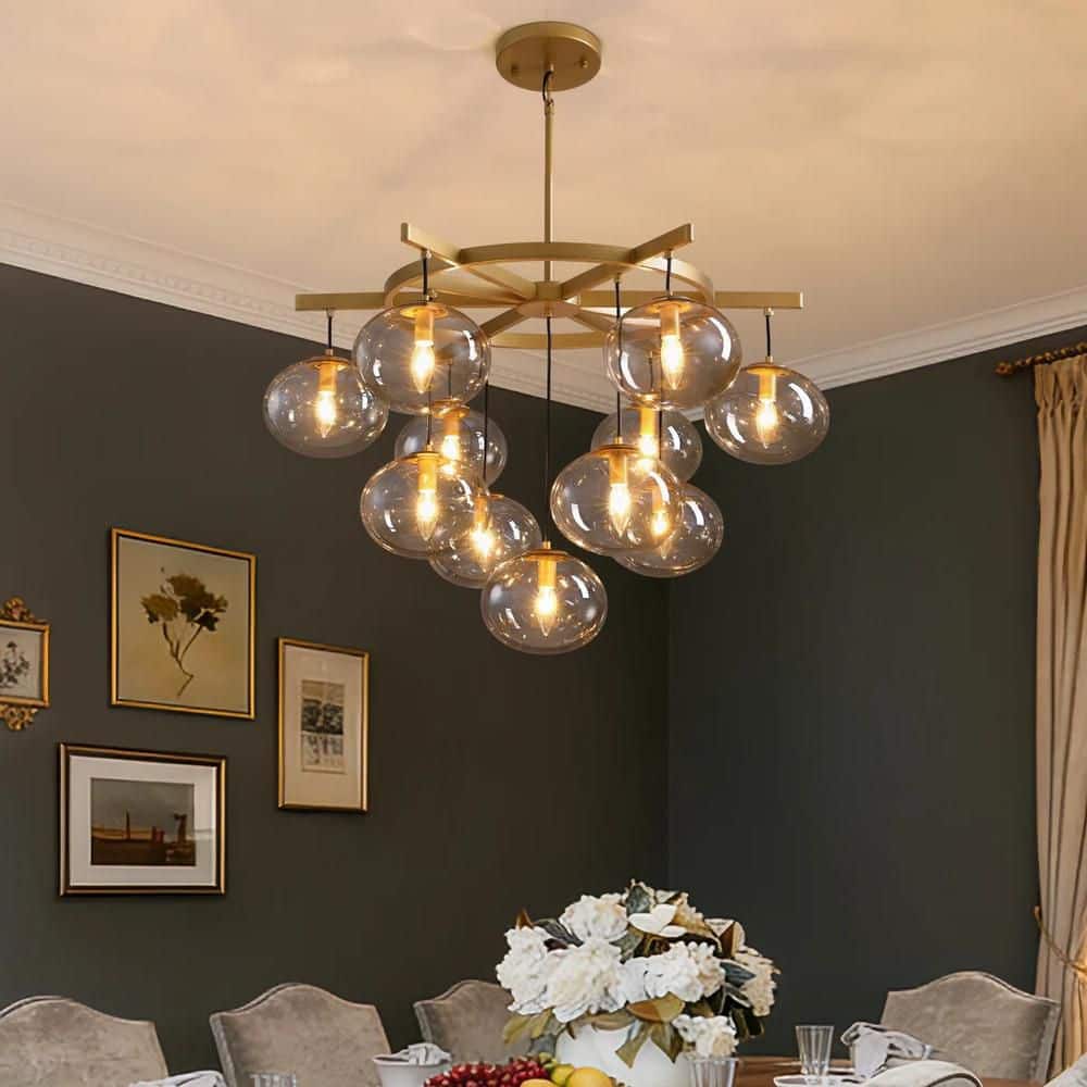 WDETR 35.4 in. Modern 11-Light Gold Bubble Chandelier with Glass