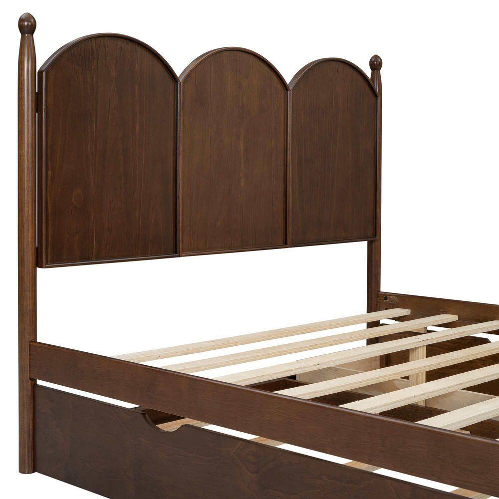 Walnut Brown Wood Frame Queen Upholstered Platform Bed with 2 Big Drawers, Twin XL Size Trundle - thumbnail 4