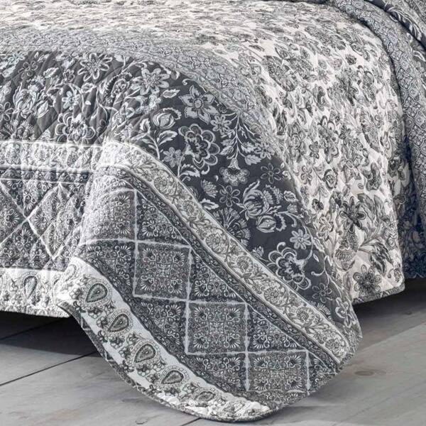 Stone Cottage Abbey 2-Piece Gray Floral Cotton Twin Quilt Set